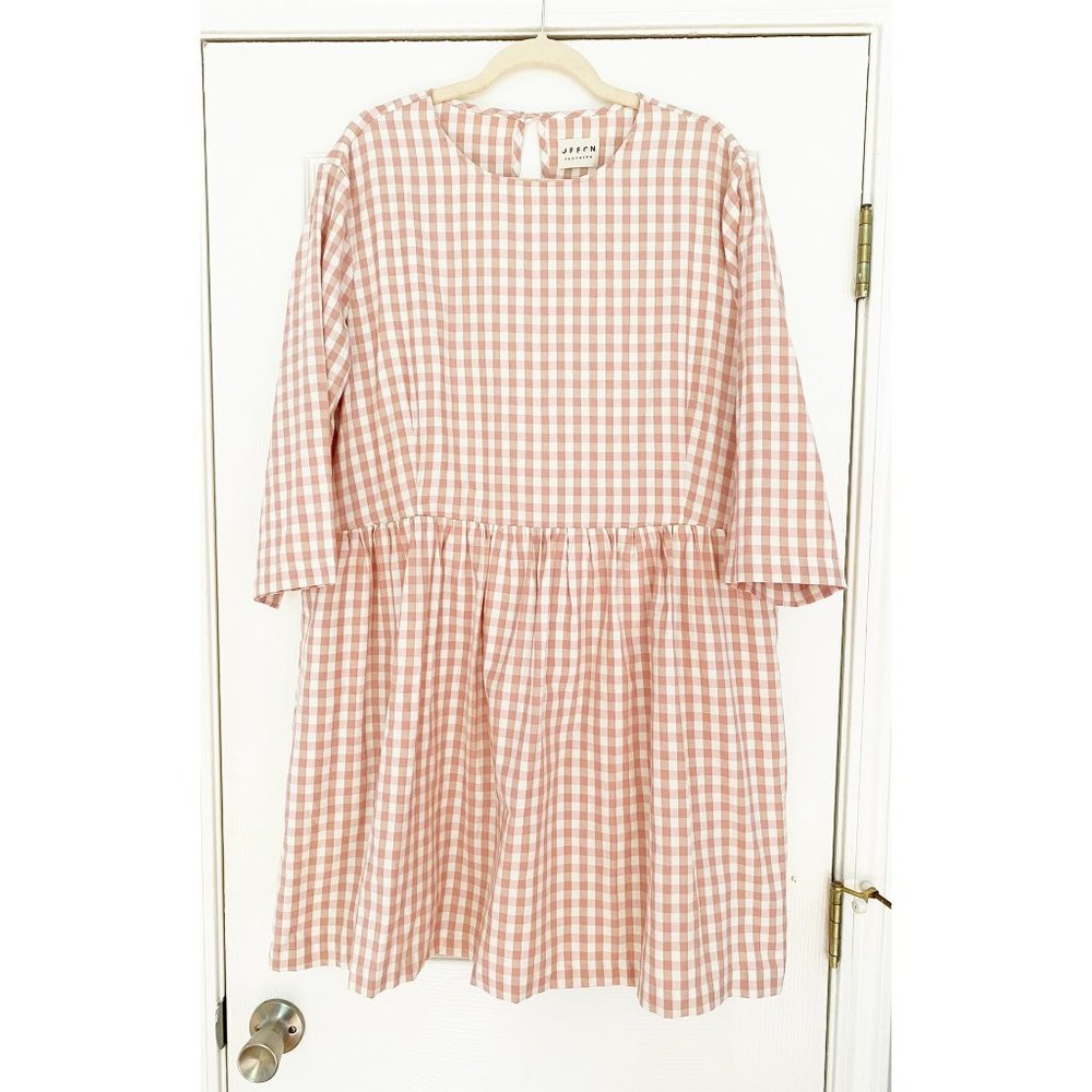 OFFON CLOTHING PINK GINGHAM LOOSE FIT DROP WAIST DRESS